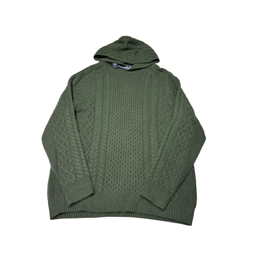 NWT Vineyard Vines Mens Forest Olive Merino Wool Cable Knit Hoodie Sweater L